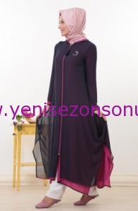 yeni sezon feraceler mileny cift tarafli fermuarli kapsonlu garnili ferace lacivert fusya