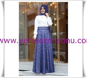 yeni sezon pınar şems 2014 dantelli saks verev etek kapalı giyimi modelleri