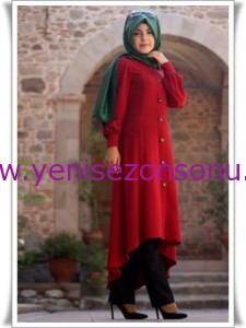 yeni sezon pınar şems 2014 koyu kırmızı bordo kap tunik modelleri 2014 kapalı giyimi modelleri