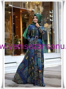 yeni sezon pınar şems 2014 mavi bayramlık elbise uzun kapalı giyimi modelleri